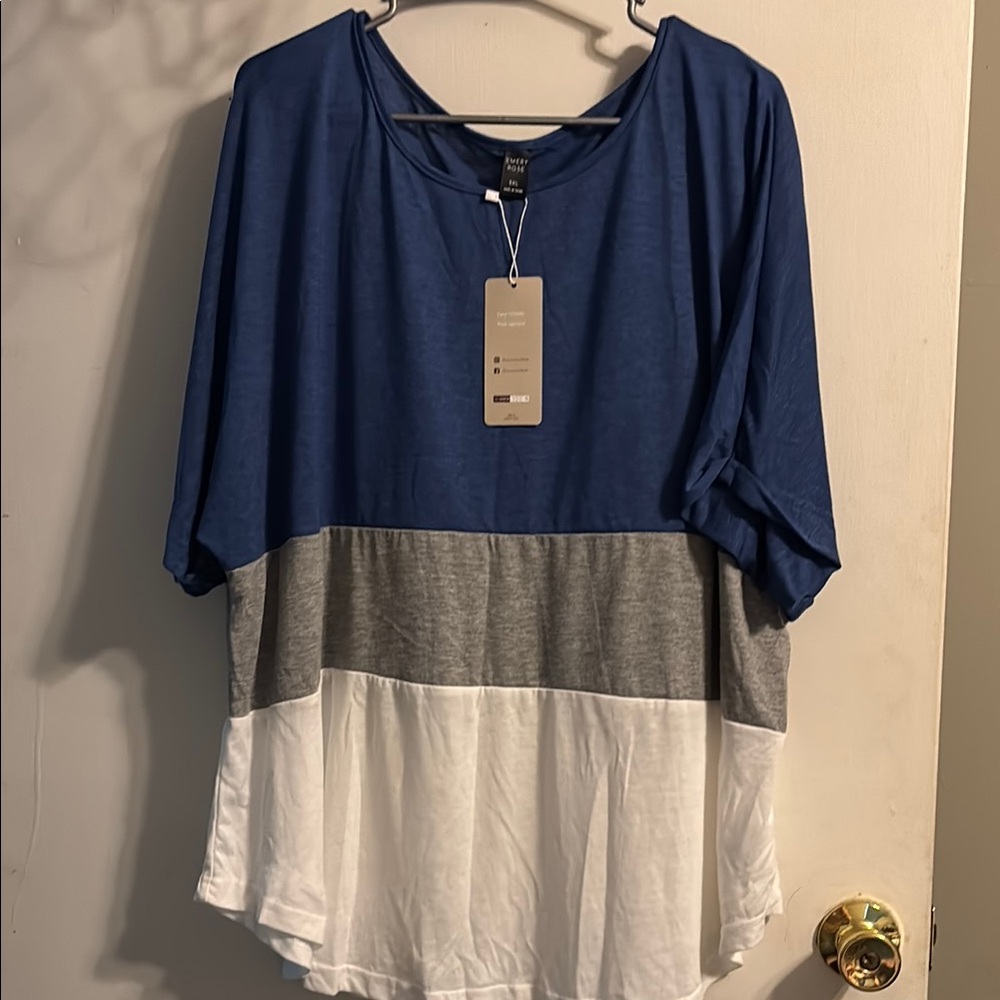 Emery rose Color Block Blouse in Blue, Gray, and White